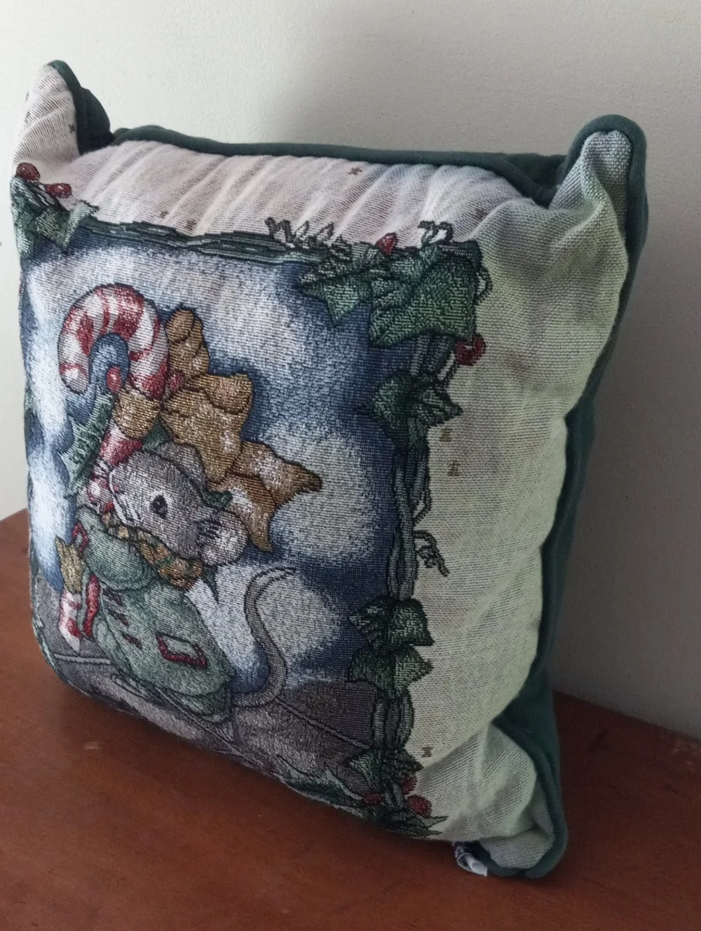 Holiday Mouse Decorative Throw Pillow - Green, Red, Cream
